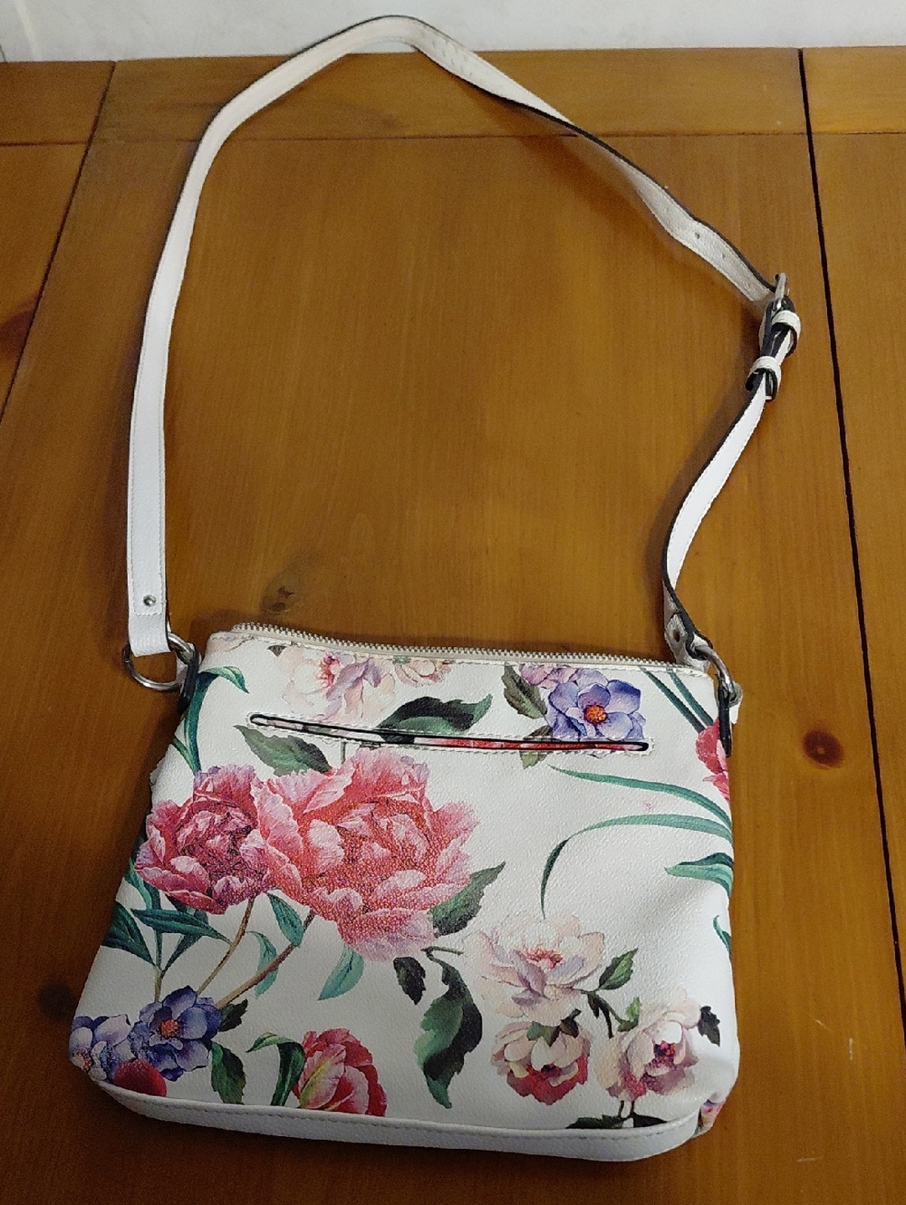 Dana Buchman White Floral Crossbody Bag with Pink & Purple Blooms